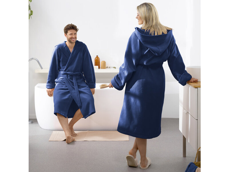 Moodit Bathrobe Reese, Navy blue - S - Unisex - Cotton/Polyester