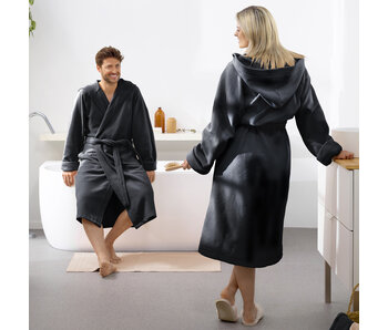 Moodit Bathrobe Reese, Black - XXL - Unisex - Cotton/Polyester