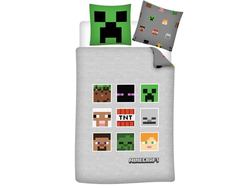 Minecraft Dekbedovertrek, Pixel - Eenpersoons - 140 x 200 - Polyester