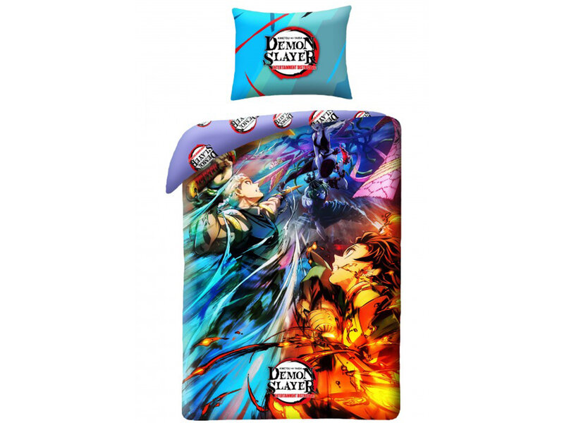 Demon Slayer Bettbezug, Fighting Ninja – Einzelbett – 140 x 200 cm – Baumwolle