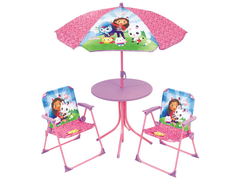 Gabby's poppenhuis Gartenset 4-teilig - 2 Stühle + Tisch + Sonnenschirm