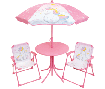 Unicorn Salon de jardin 4 pièces - 2 Chaises + Table + Parasol