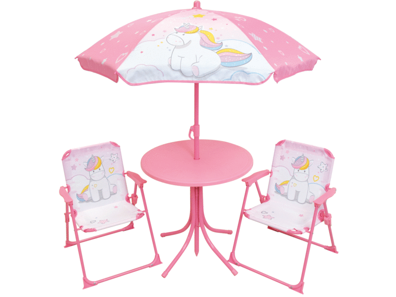 Unicorn Salon de jardin 4 pièces - 2 Chaises + Table + Parasol