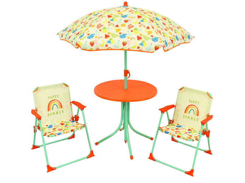 Fruity's Salon de jardin Happy Summer 4 pièces - 2 Chaises + Table + Parasol