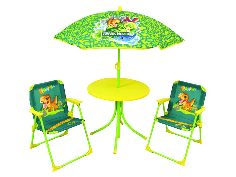 Jurassic World Salon de jardin Roarrr 4 pièces - 2 Chaises + Table + Parasol