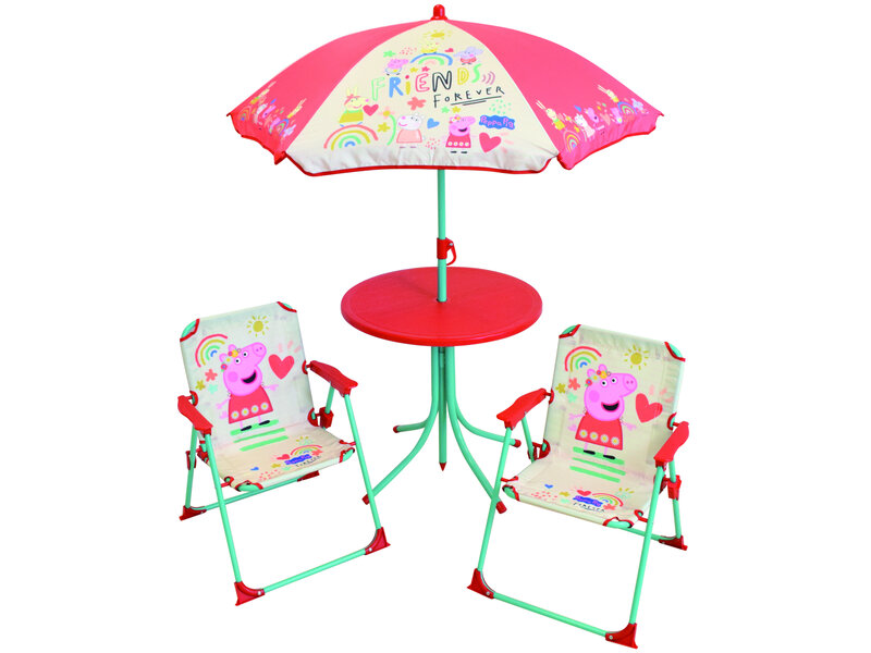 Peppa Pig Tuinset Friends Forever 4-delig - 2 Stoeltjes + Tafel + Parasol