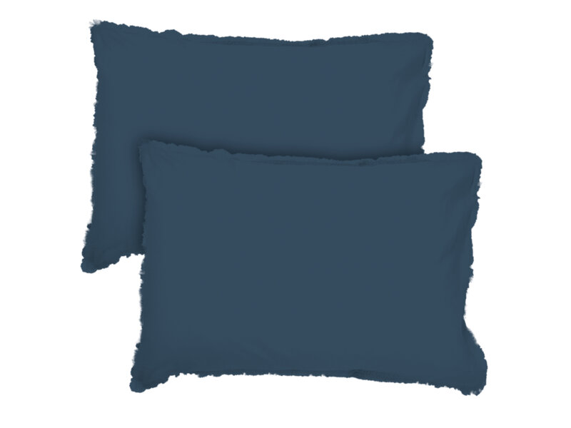 Matt & Rose Lot de Taies d'Oreiller Bleu Foncé - 50 x 70 cm - Coton Lavé