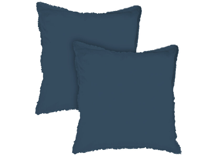 Matt & Rose Lot de Taies d'Oreiller Bleu Foncé - 65 x 65 cm - Coton Lavé