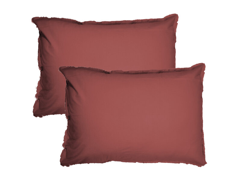 Matt & Rose Parure Taies d'oreiller Rouge Bordeaux - 50 x 70 cm - Coton lavé