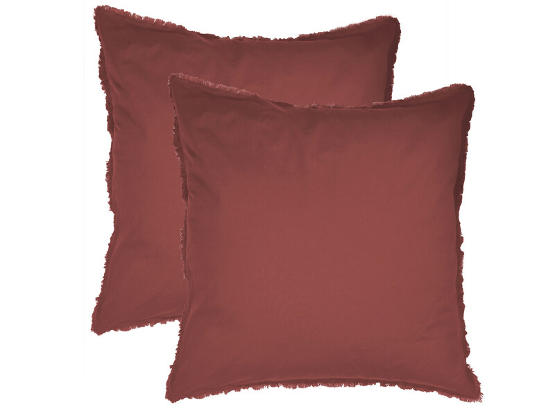 Matt & Rose Parure Taies d'oreiller Rouge Bordeaux - 65 x 65 cm - Coton lavé