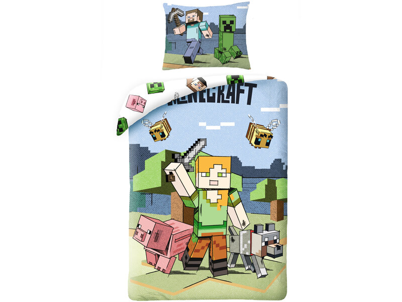 Minecraft Dekbedovertrek Farm - Eenpersoons - 140 x 200 cm - Polyester