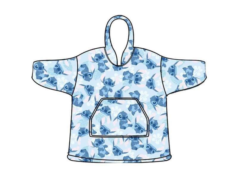 Disney Lilo & Stitch Hoodie Fleece deken, Blue Flower - Kind - One Size  (7-14 jaar) - Polyester