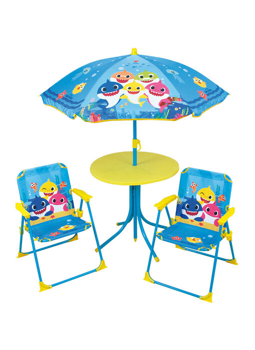 Baby Shark Salon de jardin Famille 4 pièces - 2 Chaises + Table + Parasol
