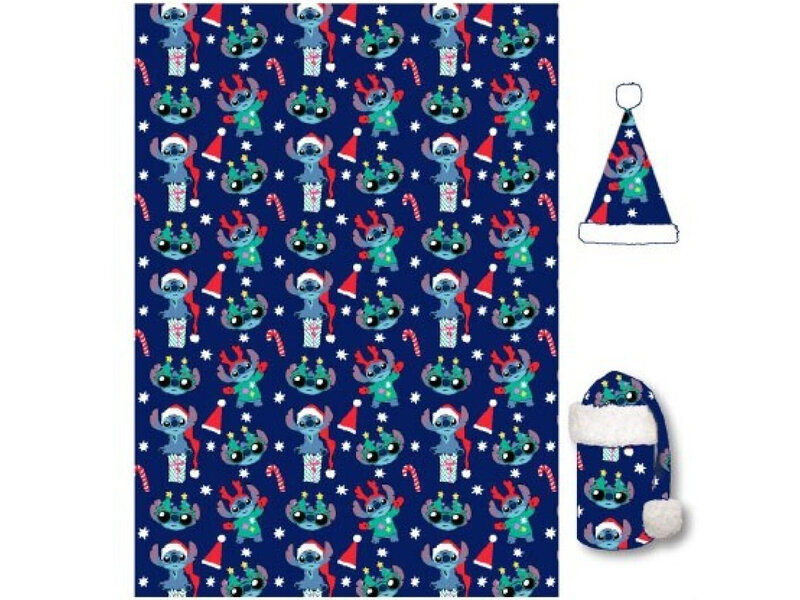 Disney Lilo & Stitch Fleece plaid with hat, Christmas - 100 x 140 cm - Polyester