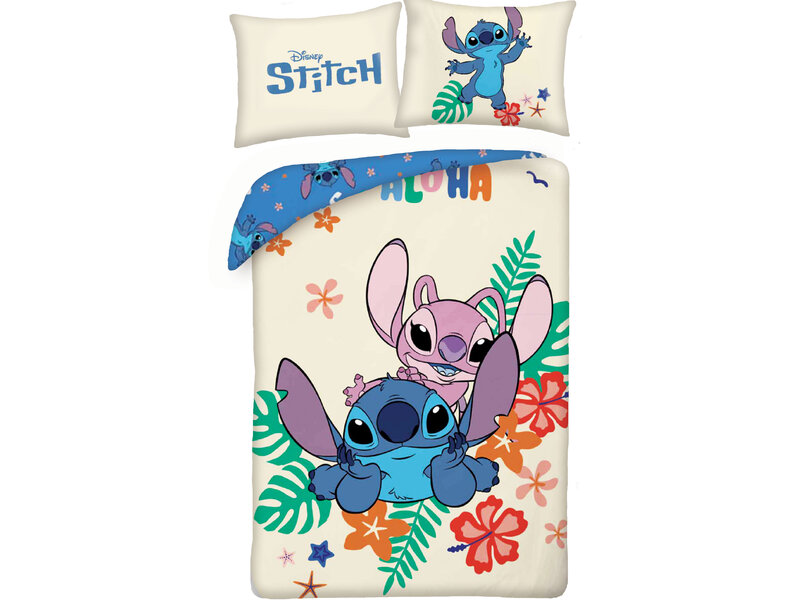 Disney Lilo & Stitch Bettbezug, Aloha Love – Einzelbett – 140 x 200 cm – Baumwolle