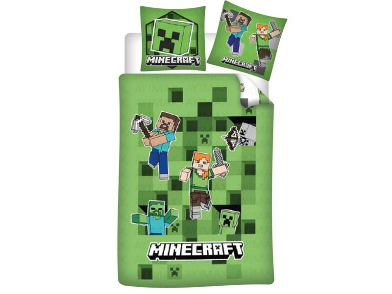 Minecraft dekbedovertrek - Eenpersoons - 140 x 200 cm / 65 x 65 cm - Polycotton