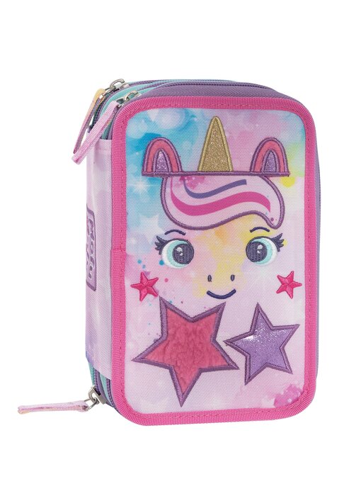 Mofu Mofu Filled Pencil Case, Unicorn (3 zippers) 20 x 13 x 7 cm Polyester