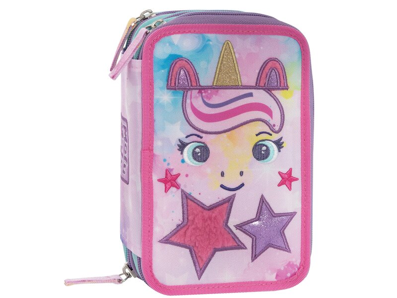 Mofu Mofu Filled Pencil Case, Unicorn (3 zippers) - 20 x 13 x 7 cm - Polyester