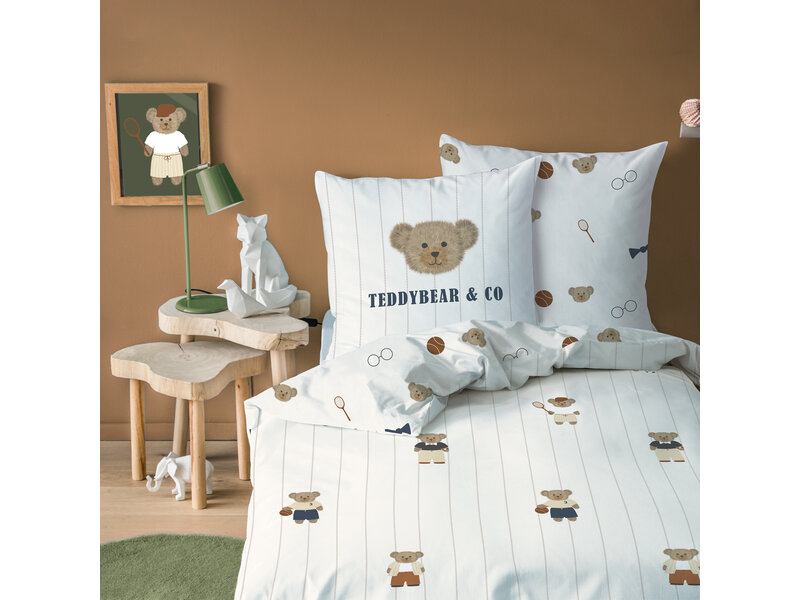 Matt & Rose Bettbezug, Teddybär – Einzelbett – 140 x 200 + 63 x 63 cm – Baumwolle