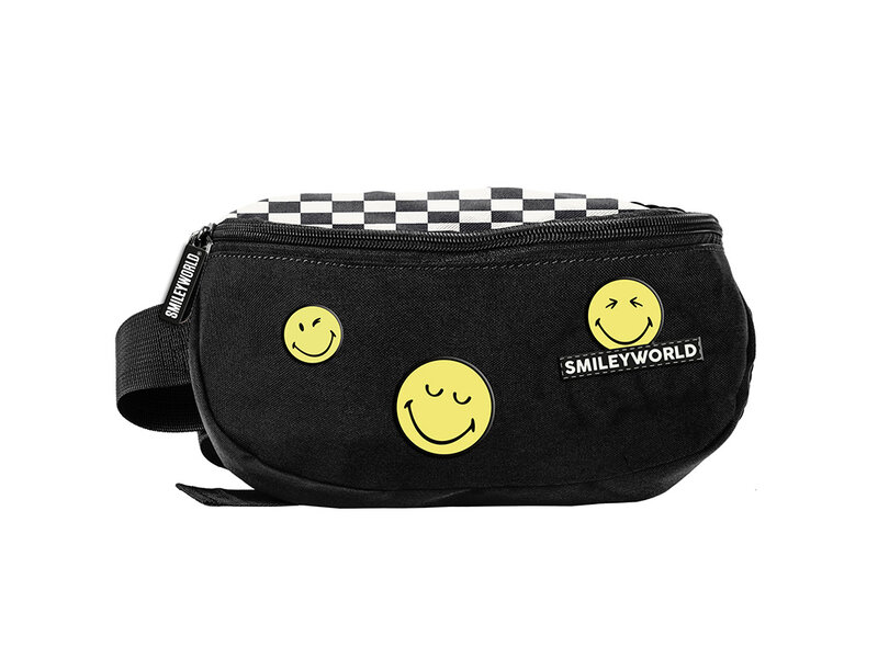 BeUniq Heuptasje, Smiley Black and White - 24 x 13 x 9 cm - Polyester