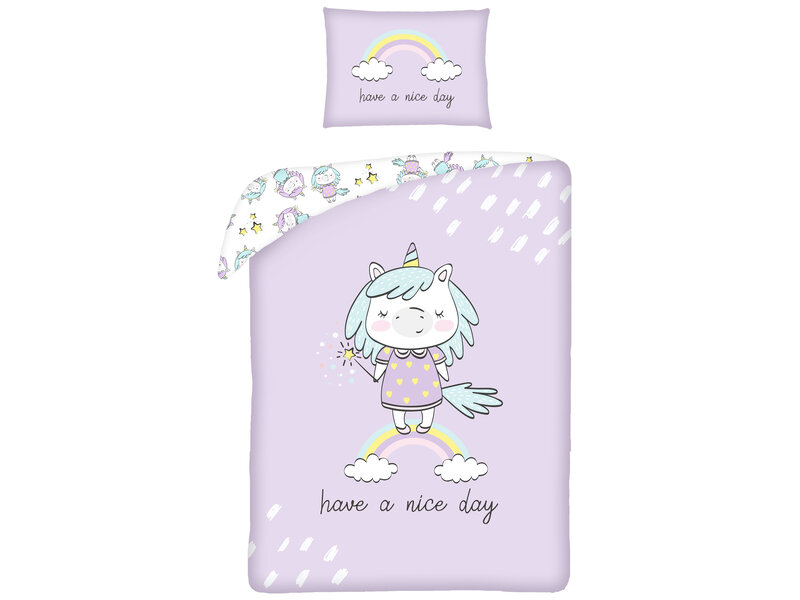 Unicorn BABY Bettbezug, Have a Nice Day – 100 x 135 cm + 60 x 40 cm – Baumwolle