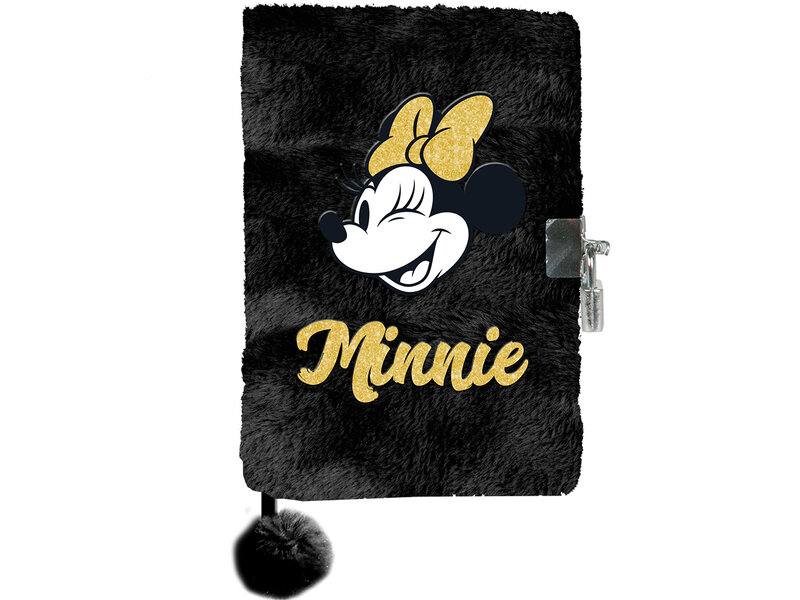 Disney Minnie Mouse Tagebuch A5, Glitzer – liniert mit Schloss – 15 x 21 x 3 cm – Schwarz