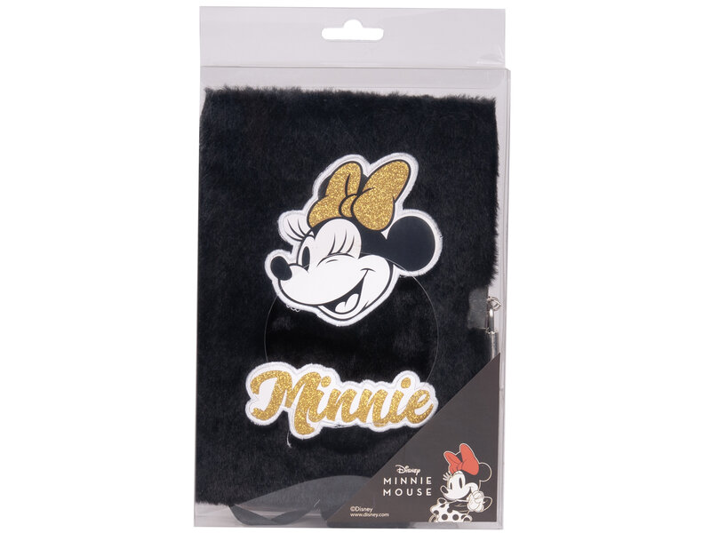 Disney Minnie Mouse Dagboek A5, Glitter - gelinieerd met slot - 15 x 21 x 3 cm - Zwart