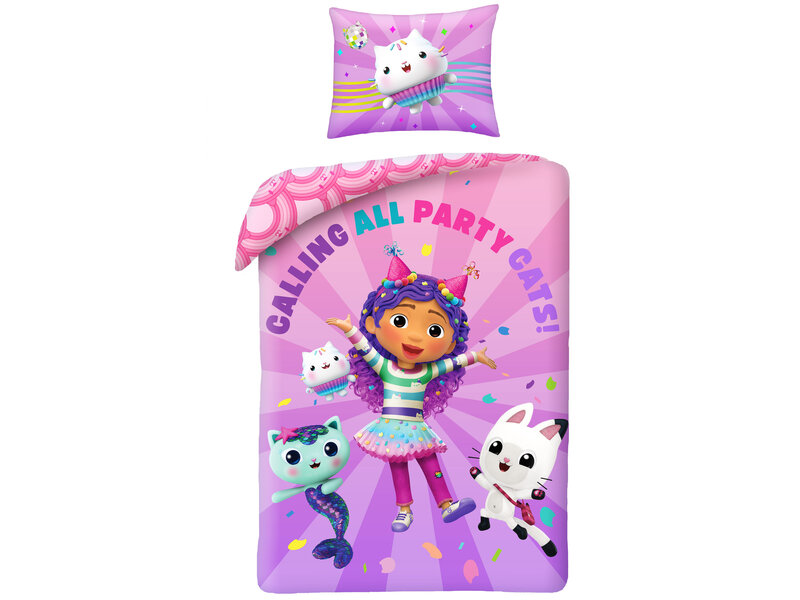 Gabby's poppenhuis Dekbedovertrek, Party Cats - 140 x 200 + 70 x 90 cm - Polyester