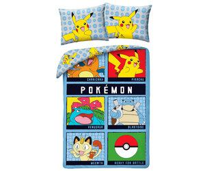 Pokemon beddengoedset, omkeerbaar, 140 x 200 cm, kussensloop 65 x 65 cm ( Pokémon-dekbedovertrekset