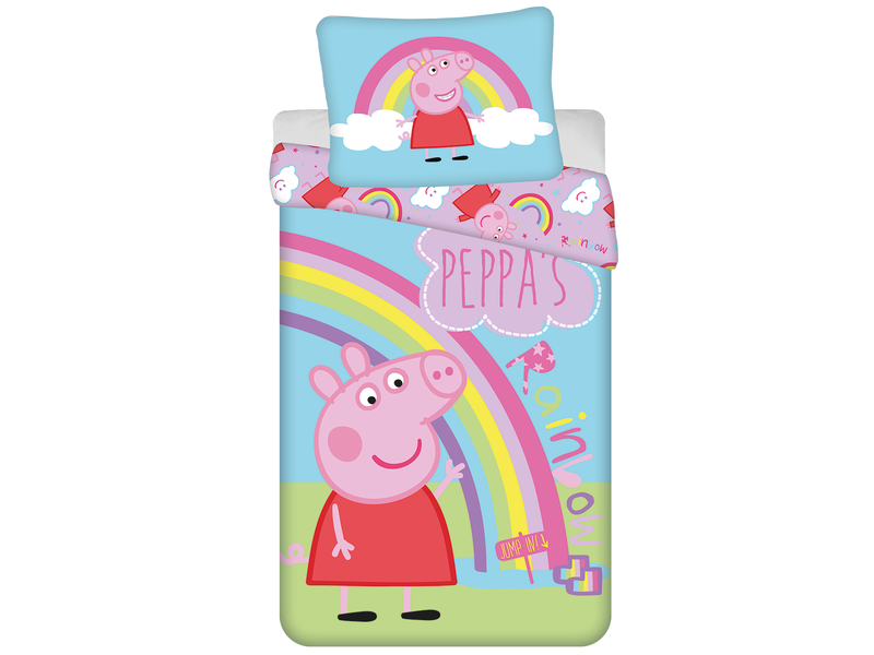 Peppa Pig Dekbedovertrek, Regenboog - 140 x 200 + 70 x 90 cm - Katoen