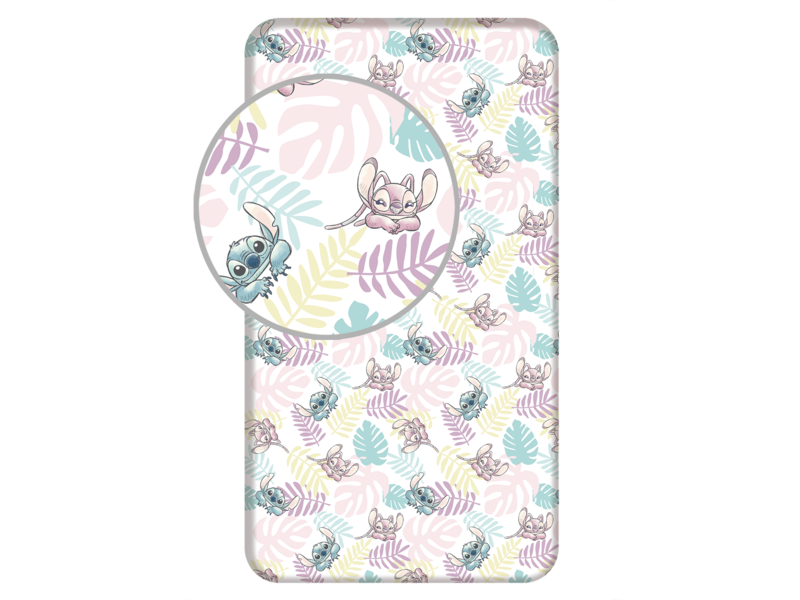 Disney Lilo & Stitch Drap-housse Feuilles - Simple - 90 x 200 cm - Coton