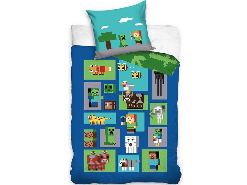 Minecraft Housse de couette, Pixels - Simple - 140 x 200 + 60 x 70 cm - Coton