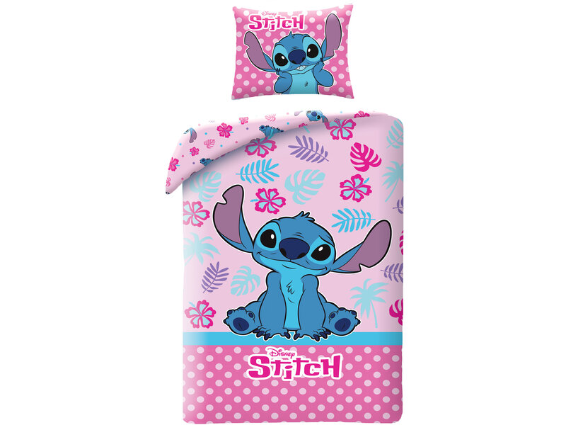 Disney Lilo & Stitch Dekbedovertrek, Pink - Eenpersoons - 140 - 200 cm / 70 x 90 cm - Katoen