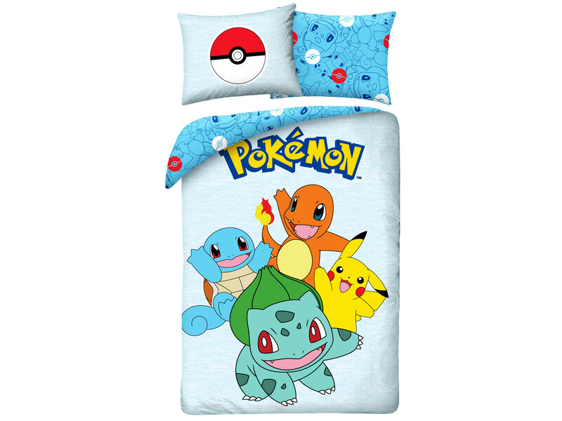 Pokémon Housse de couette, Starters - Simple - 140 x 200 cm / 70 x 90 cm - Coton