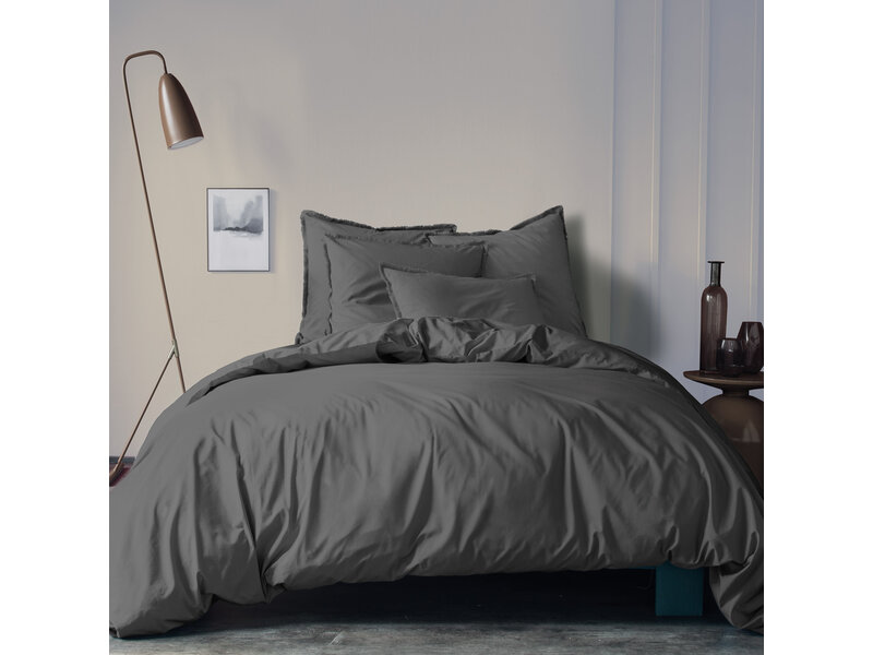 Matt & Rose Dekbedovertrek, Antraciet - Lits Jumeaux - 240 x 220 + 2x 65 x 65 cm - Gewassen katoen