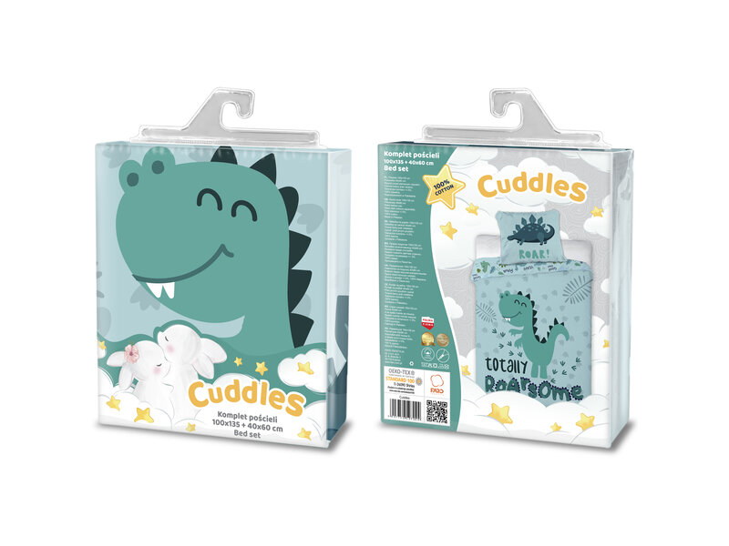 Cuddles Housse de couette BÉBÉ / Enfant, Dinosaure - 100 x 135 cm / 40 x 60 cm - Coton