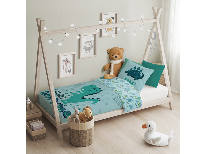 Cuddles Housse de couette BÉBÉ / Enfant, Dinosaure - 100 x 135 cm / 40 x 60 cm - Coton