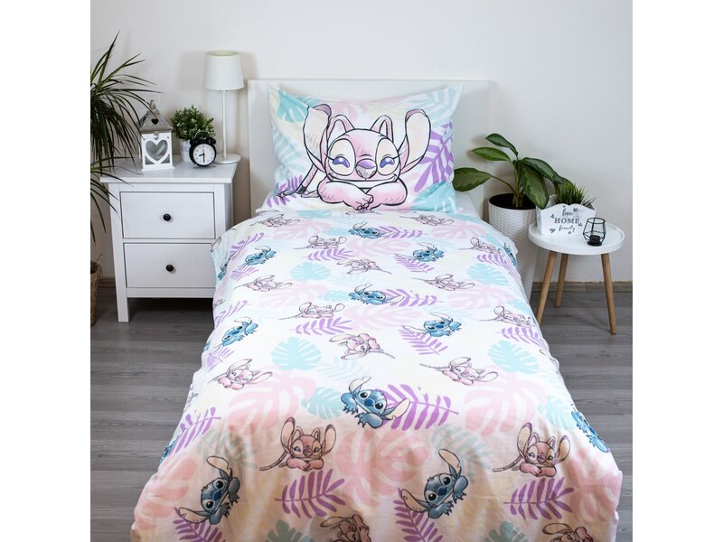 Disney Lilo & Stitch Dekbedovertrek, Leaves - Eenpersoons - 140 x 200 cm / 60 x 80 cm - Katoen