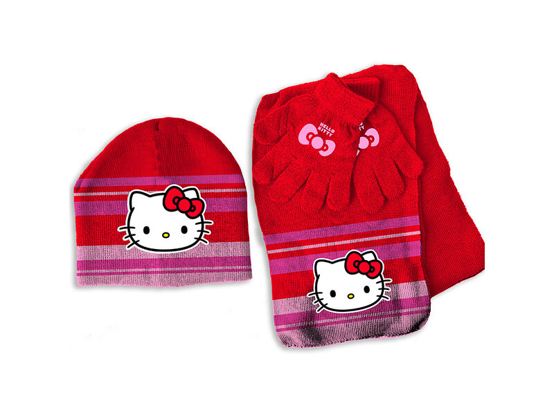 Hello Kitty Ensemble bonnet, écharpe et gants, Kitty White - TAILLE UNIQUE 3-6 ans - Acrylique / Elasthanne