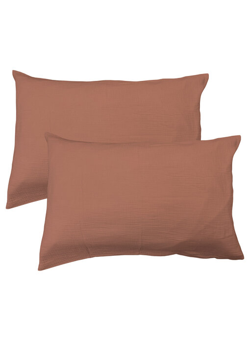 Matt & Rose Ensemble de taies d'oreiller Terracotta 50 x 70 cm Mousseline de coton
