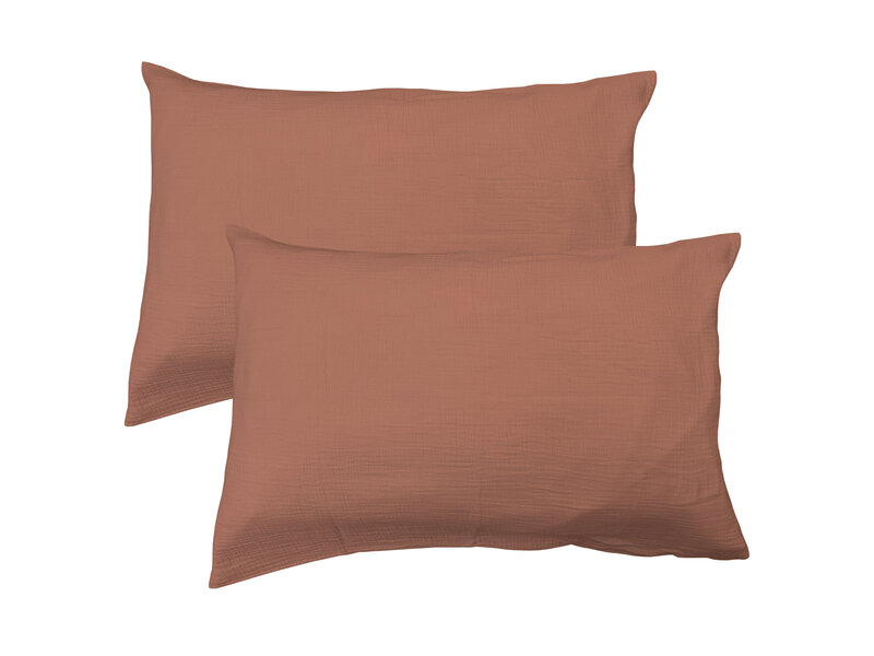 Matt & Rose Set Kussenslopen Terracotta - (2x) 50 x 70 cm - Mousseline Katoen