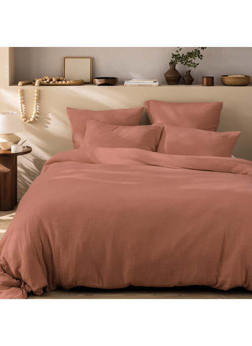 Matt & Rose Bettbezug Terrakotta 260 x 240 + (2x) 65 x 65 Musselin Baumwolle
