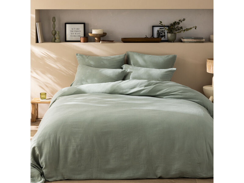 Matt & Rose Housse de couette Vert mousse - 260 x 240 + (2x) 65 x 65 - Mousseline de coton