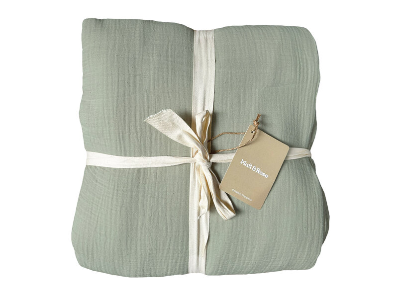 Matt & Rose Housse de couette Vert mousse - 260 x 240 + (2x) 65 x 65 - Mousseline de coton