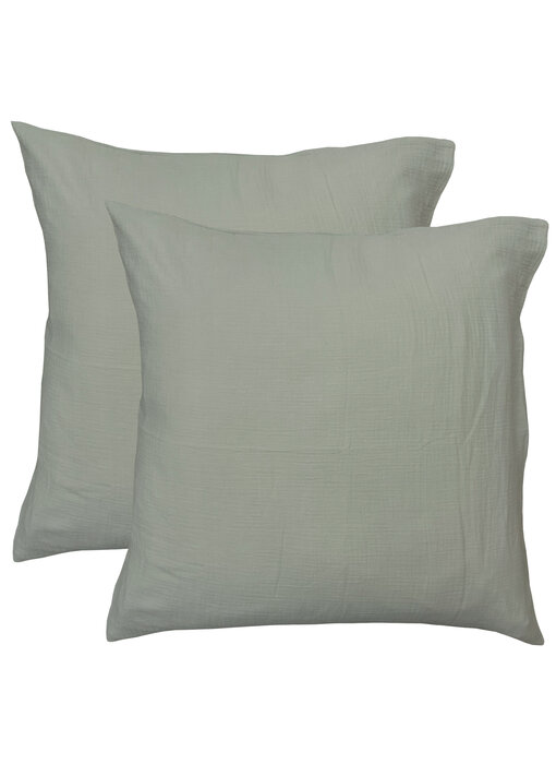 Matt & Rose Ensemble de taies d'oreiller vert mousse 65 x 65 cm en mousseline de coton