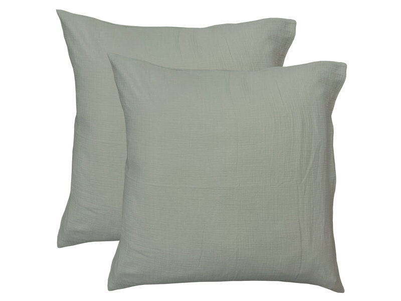Matt & Rose Lot de taies d'oreiller vert mousse - (2x) 65 x 65 cm - Mousseline de coton
