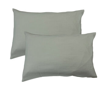 Matt & Rose Ensemble de taies d'oreiller vert mousse 50 x 70 cm en mousseline de coton