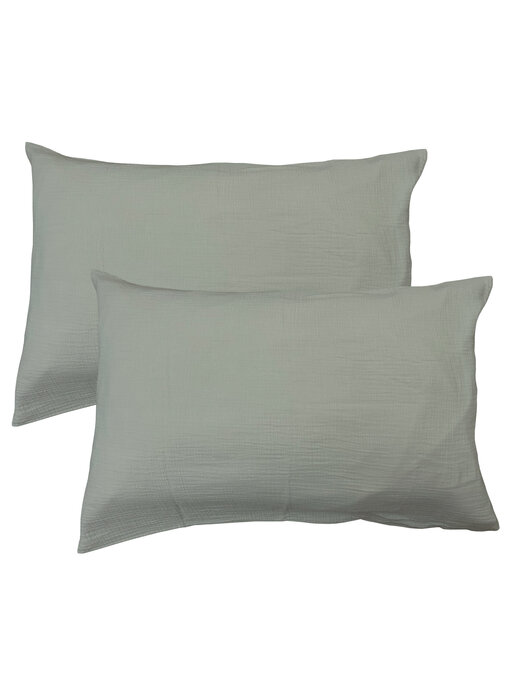Matt & Rose Ensemble de taies d'oreiller vert mousse 50 x 70 cm en mousseline de coton