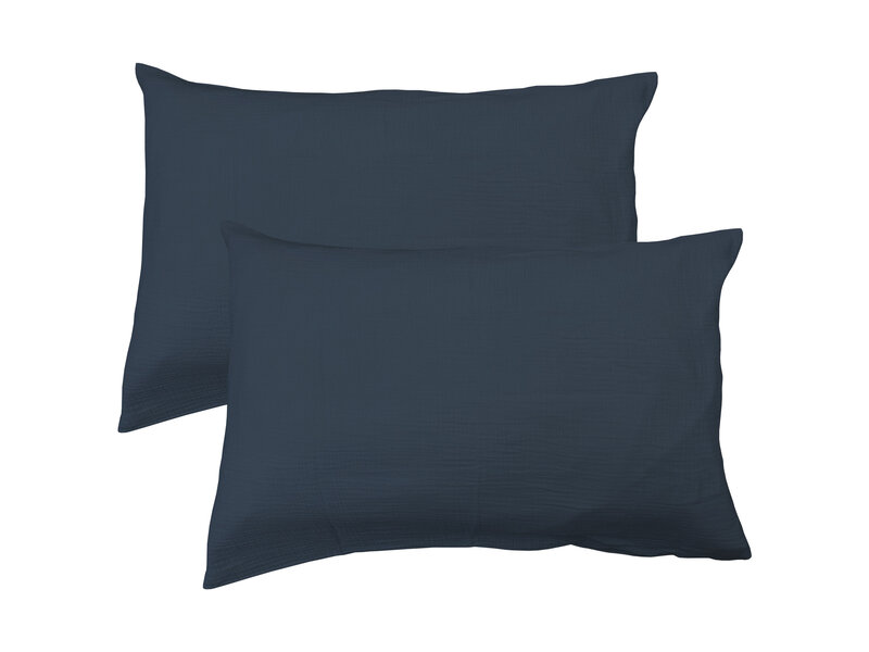 Matt & Rose Set Kussenslopen Pauw Blauw - (2x) 50 x 70 cm - Mousseline Katoen