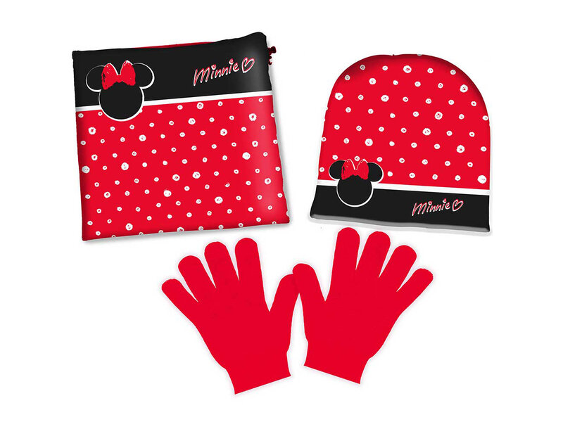 Disney Minnie Mouse Set hat, scarf and gloves Dots - ONE SIZE 3-6 yrs - Polyester Fleece